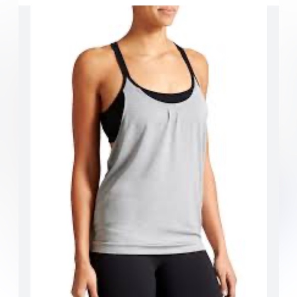 Athleta Mesh Energize Gray Tank Strappy with Black Sports Bra size XS - Picture 1 of 8